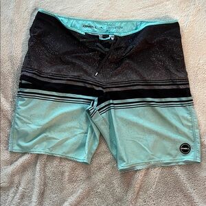 O'Neill Aqua & Black Striped Men’s Boardshorts